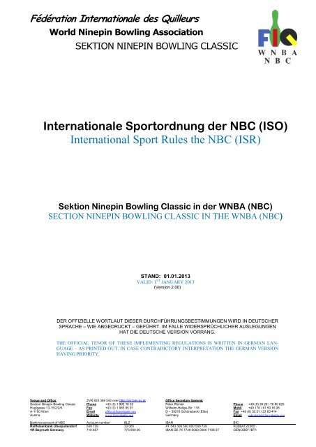 Internationale Sportordnung der NBC (ISO) International Sport ...