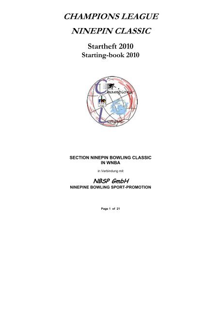 CHAMPIONS LEAGUE NINEPIN CLASSIC - Teke