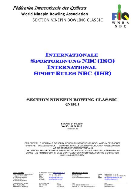 Internationale Sportordnung NBC (ISO) International Sport Rules ...
