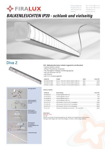 Flyer Balkenleuchten IP20 - Firalux Design AG