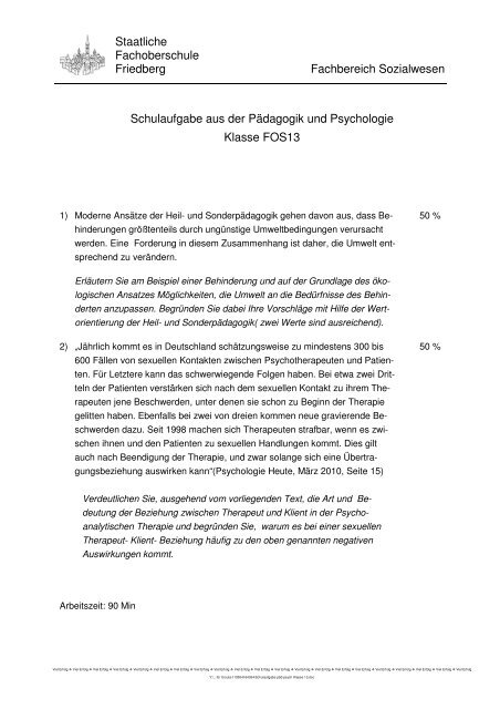 Beispiel Schulaufgabe 13. Klasse - FOS-Friedberg