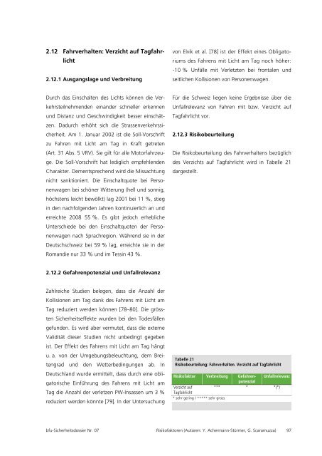 Personenwagen-Lenkende und -Mitfahrende - BfU