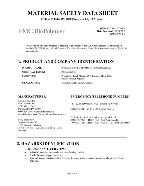 Protanal® Ester BV 4830 Propylene Glycol ... - FMC Corporation