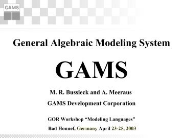 General Algebraic Modeling System - GAMS