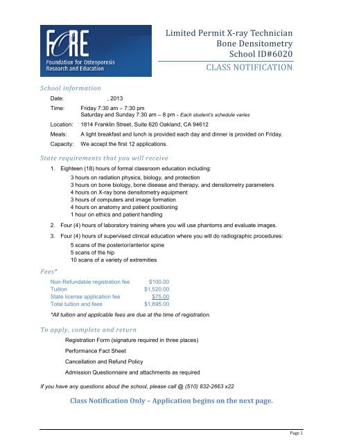 Limited Permit X-ray Technician Bone Densitometry School ID#6020 ...