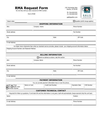 RMA Request Form - Galil