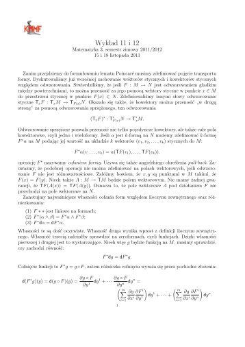 Wykład 11 i 12 - lemat Poincare, całkowanie form