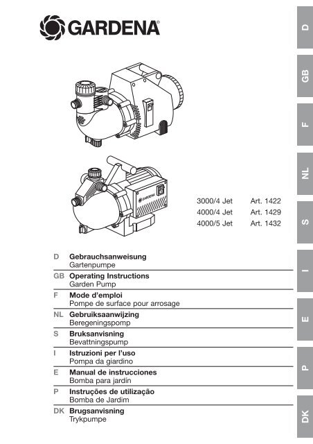 OM, Gardena, Garden Pump, Aer 01422-20, Art 01429-20, Art ...