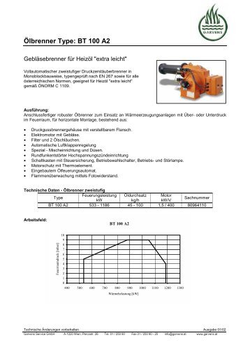 Ölbrenner Type: BT 100 A2 - Garvens