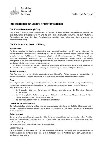 Informationen für Anleiter im Bereich Wirtschaft - FOS-Friedberg