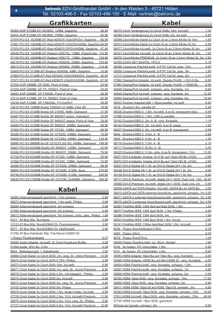 Hardware Preisliste - Betronic EDV Großhandel GmbH