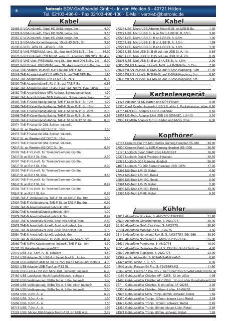 Hardware Preisliste - Betronic EDV Großhandel GmbH