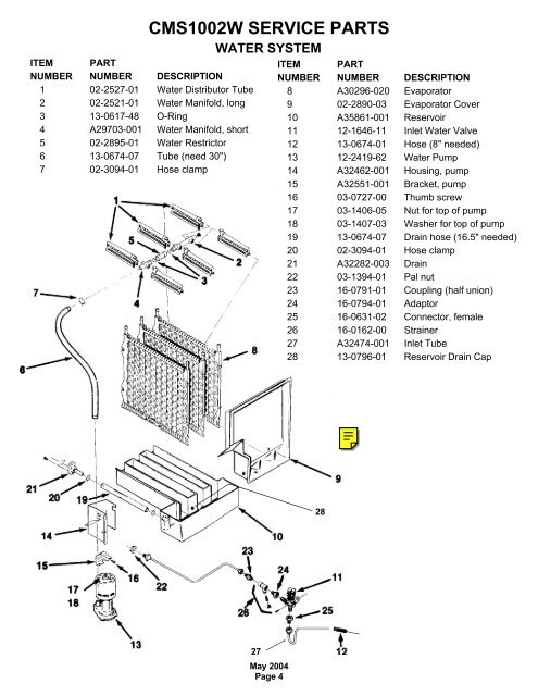 CMS1002W SERVICE PARTS - Scotsman Ice Systems