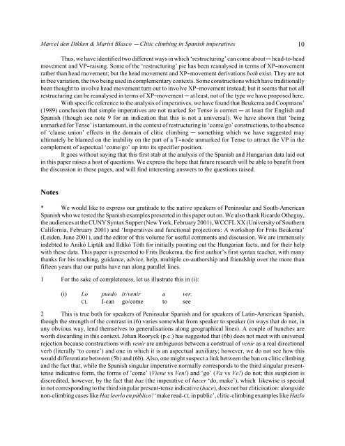 Clitic climbing in Spanish imperatives - CUNY Graduate Center