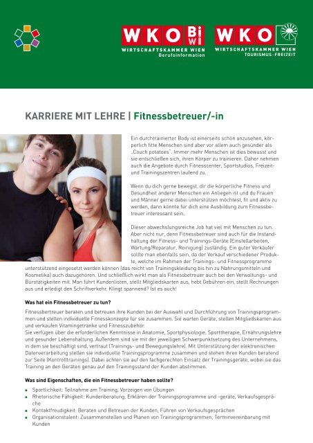 Karriere mit Lehre | Fitnessbetreuer/-in - Freizeitbetriebe-wien.at