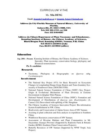 CURRICULUM VITAE Ms. Min DENG - Florida Museum of Natural ...