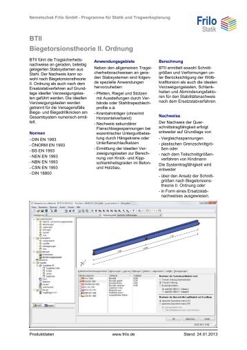 BTII - Biegetorsionstheorie II. Ordnung - Frilo