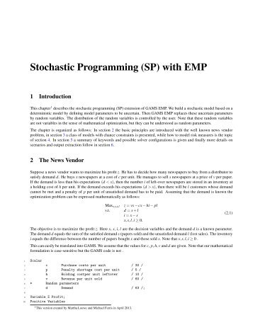 Stochastic Programming (SP) with EMP - Gams