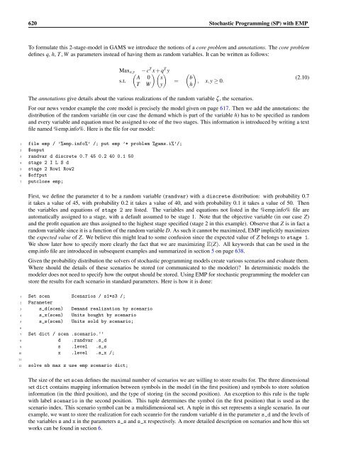 Stochastic Programming (SP) with EMP - Gams