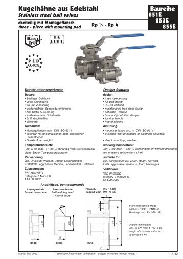 Datenblatt Kugelhahn 851E_853E_855E - G. Bee