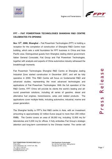 FIAT POWERTRAIN TECHNOLOGIES SHANGHAI R&D CENTRE ...