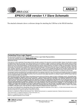 AN240 EP9312 USB version 1.1 Slave Schematic - Cirrus Logic, Inc