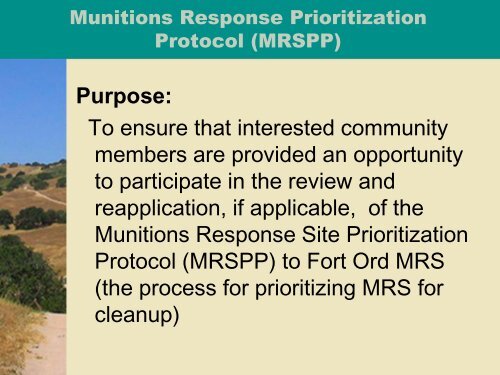 What is the MRSPP? - Former Fort Ord - Environmental Cleanup