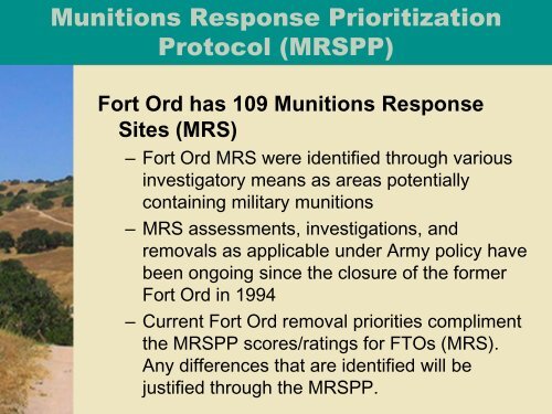What is the MRSPP? - Former Fort Ord - Environmental Cleanup