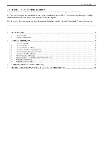 31/12/2012 â CDI: Resumo de limites.