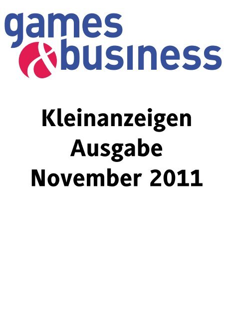 Kleinanzeigen Ausgabe November 2011 - Games & Business