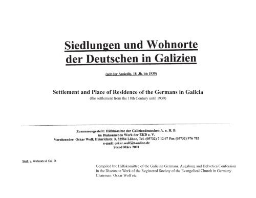 Settlements in Galicia booklet Oskar Wolf - Galizien German ...