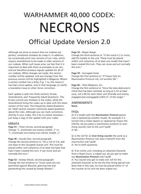 Necron FAQ - Games Workshop