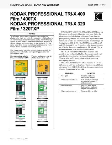 Kodak Tri-X 400 & 320 Data - Silverprint