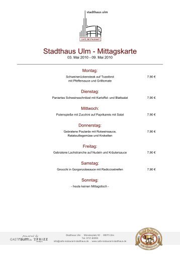 Stadthaus Ulm - Mittagskarte - GastRaum