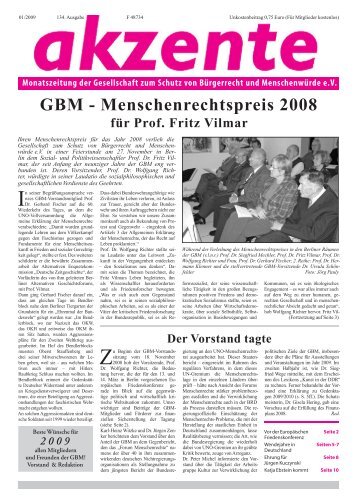 GBM - Menschenrechtspreis 2008 für Prof. Fritz Vilmar
