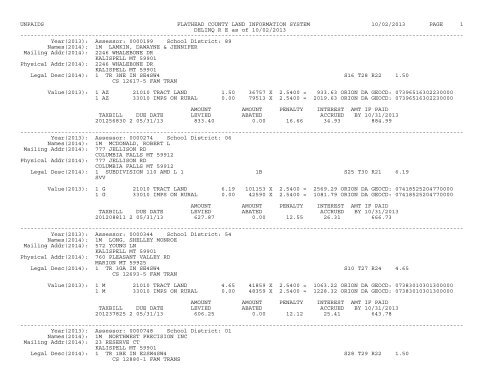 UNPAIDS FLATHEAD COUNTY LAND INFORMATION SYSTEM 07 ...