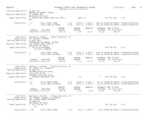 UNPAIDS FLATHEAD COUNTY LAND INFORMATION SYSTEM 07 ...