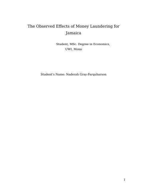 The Observed Effects Of Money Laundering For Jamaica Caribbean