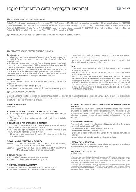 Foglio Informativo carta prepagata Tascomat - Friuladria