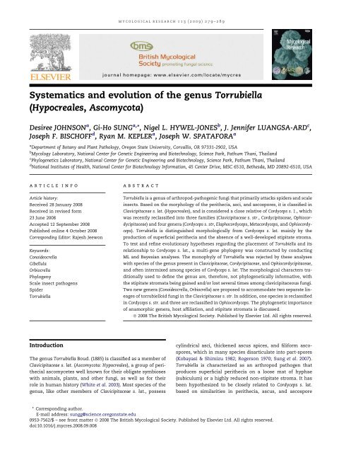 Systematics and evolution of the genus Torrubiella - Oregon State ...