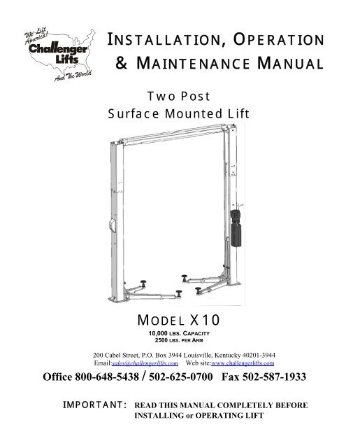 Challenger/Quality X10 10k 2-Post Lift - NY Tech Supply