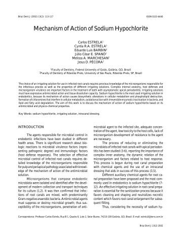 Mechanism of Action of Sodium Hypochlorite - FORP - USP