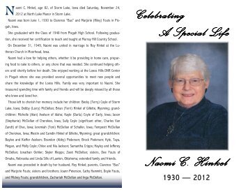 Naomi C. Hinkel - Fratzke & Jensen Funeral Home