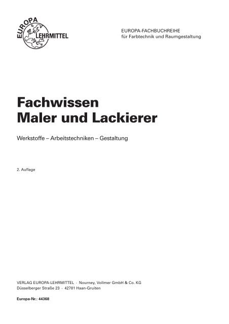 Fachwissen Maler Und Lackierer Europa Lehrmittel