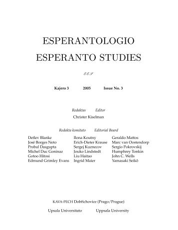 ESPERANTOLOGIO ESPERANTO STUDIES
