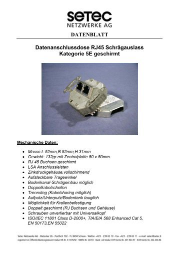 DATENBLATT Datenanschlussdose RJ45 Schrägauslass Kategorie ...