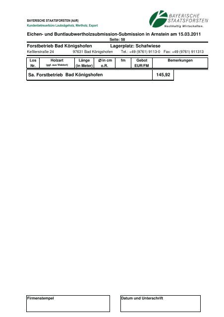 Losverzeichnis für die Eichen- und ... - Bayerische Staatsforsten