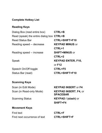 OpenBook 5.0 Keystroke Cards (PDF) - Freedom Scientific