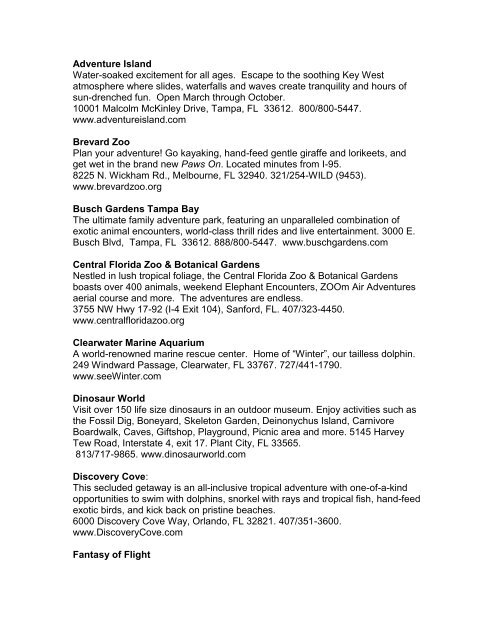 2010 Central Region Attraction Descriptions - Florida Attractions ...