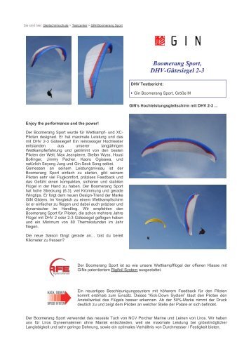 Boomerang Sport, DHV-Gütesiegel 2-3 - FlyForFun